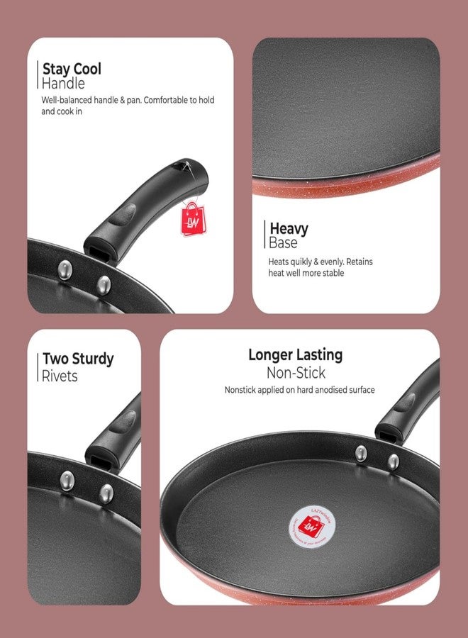 LAZYwindow Kitchen Cookware Set with Sauce Pan, Fry Pan, Dosa Tawa, Kadhai, Non-Stick, 4 Count, Red - Image 2